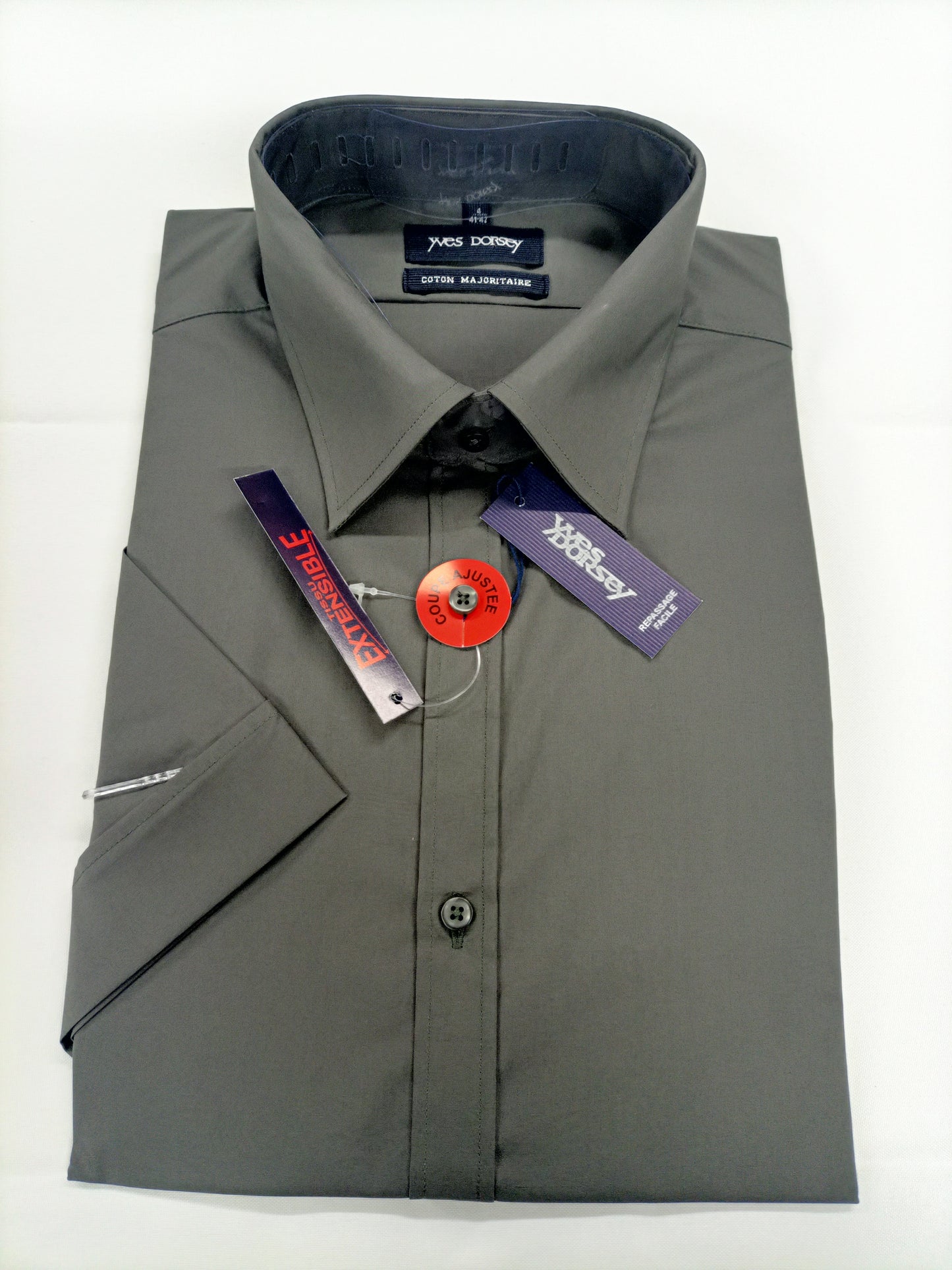 Chemise manches courtes Yves Dorsey grise anthracite coupe ajustée Taille 41/42 (L)