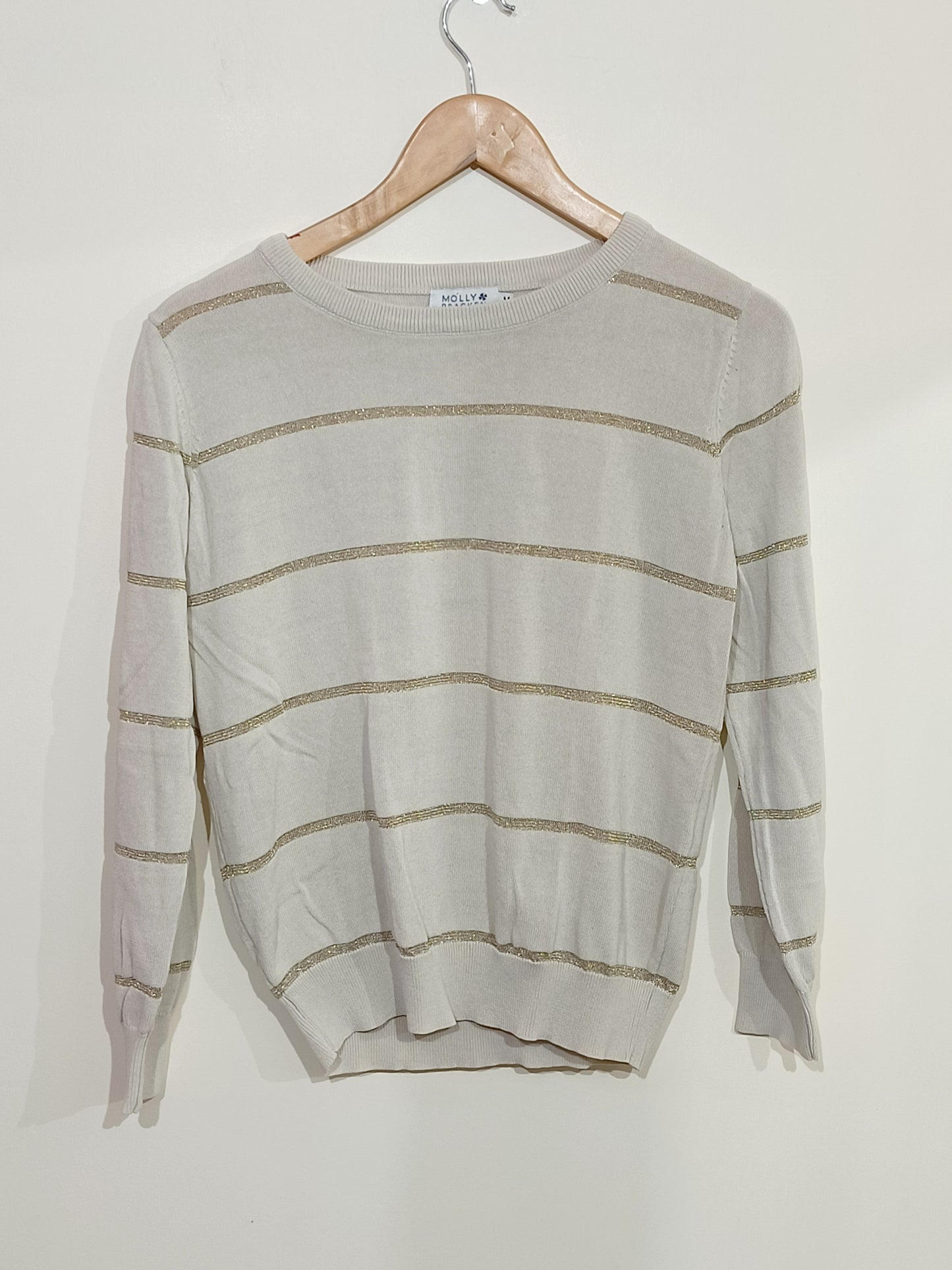 Pull fin Molly Bracken beige à rayures dorés Taille M