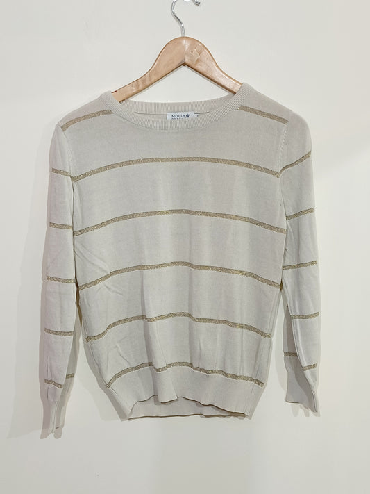 Pull fin Molly Bracken beige à rayures dorés Taille M