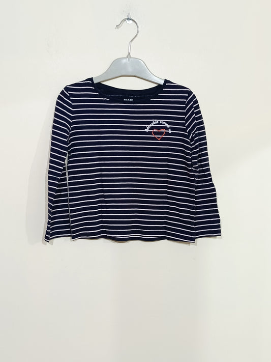 T-shirt manches longues Kiabi rayé bleu marine et blanc Taille 4 Ans