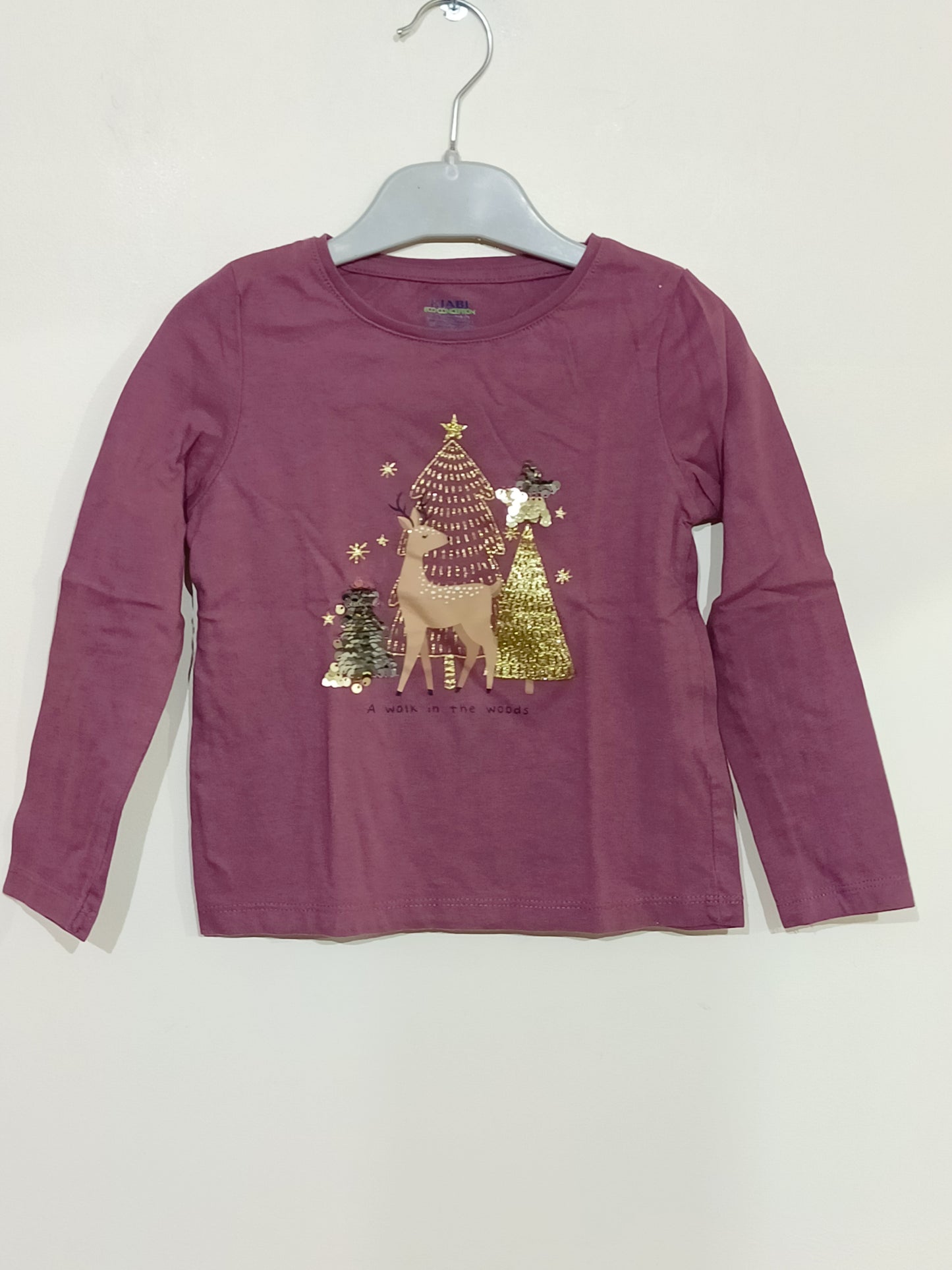 T-shirt manches longues Kiabi rose poudré avec impression Taille 4 Ans