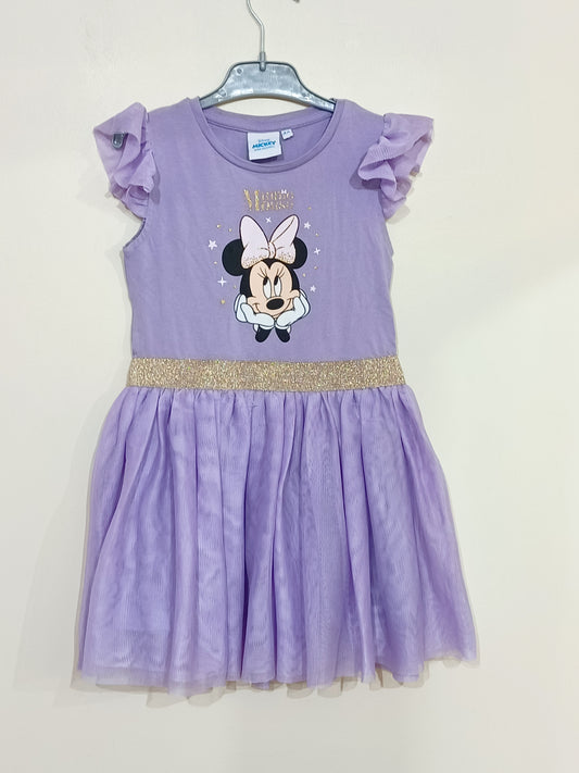 Robe manches courtes Disney violette avec volants et impression Minnie Taille 4 Ans