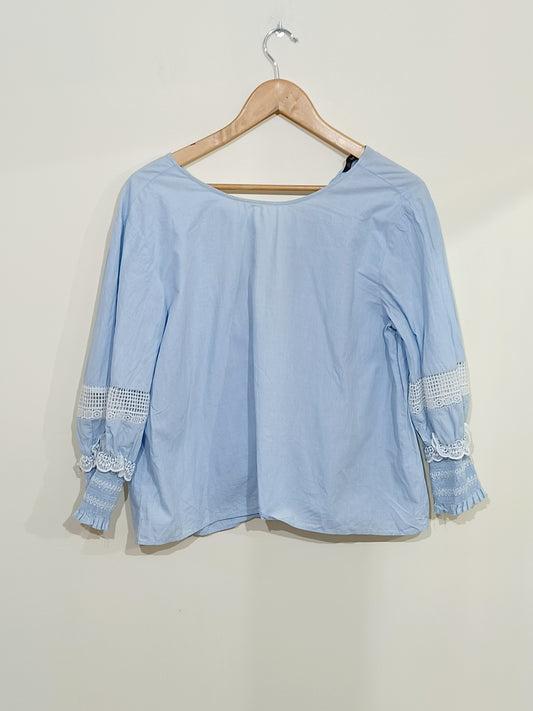 Blouse Zara bleu ciel à nouer dans le dos avec manches fantaisies Taille L