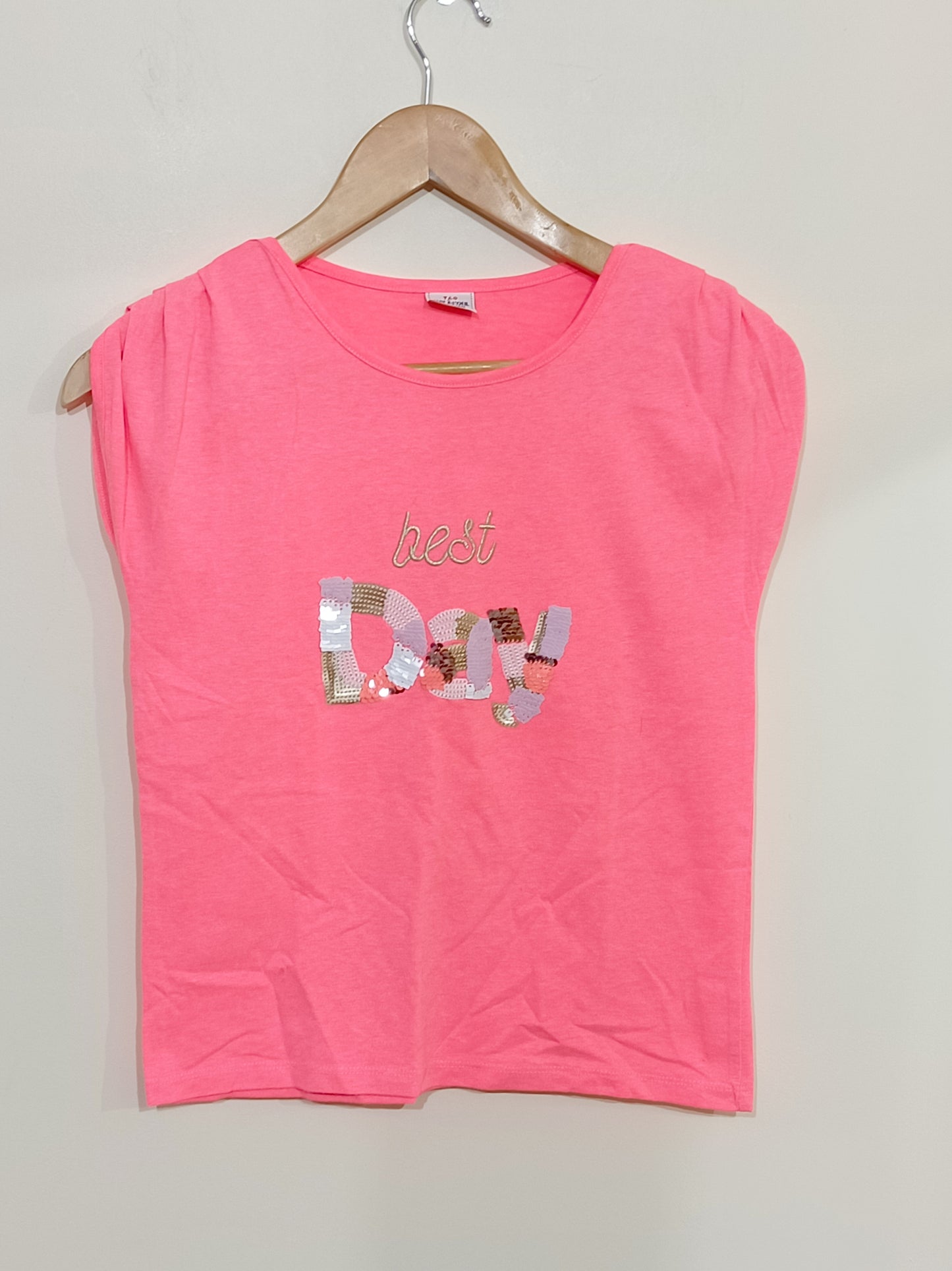 T-shirt Tape à l'Œil rose fluo avec sequins Taille 12 Ans