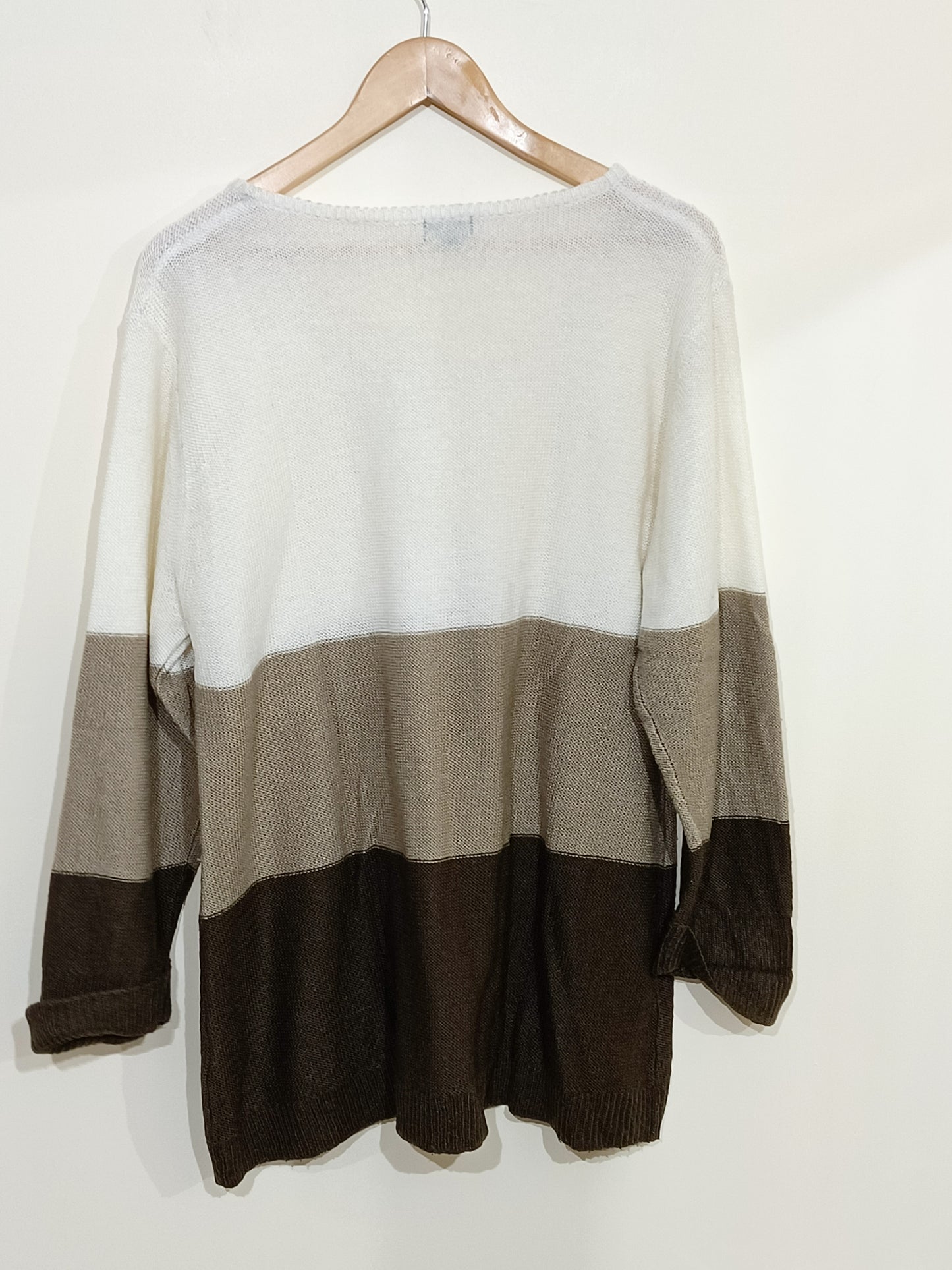Pull fin Bleu Bonheur blanc et marron Taille 50/52