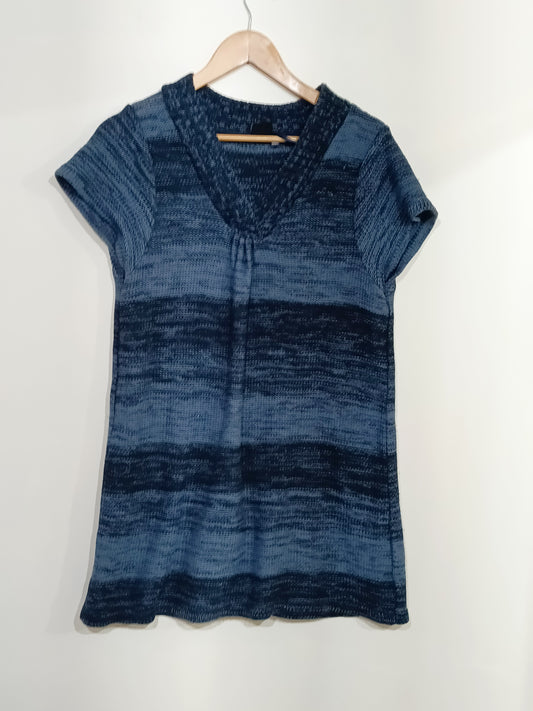 Pull manches courtes Tadzo bleu marine chiné rayé Taille 46/48