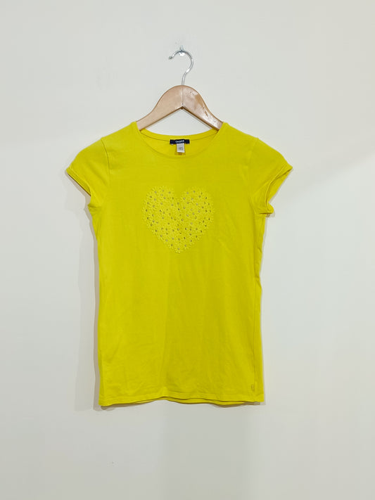 T-shirt Okaïdi jaune avec fleurs Taille 14 Ans