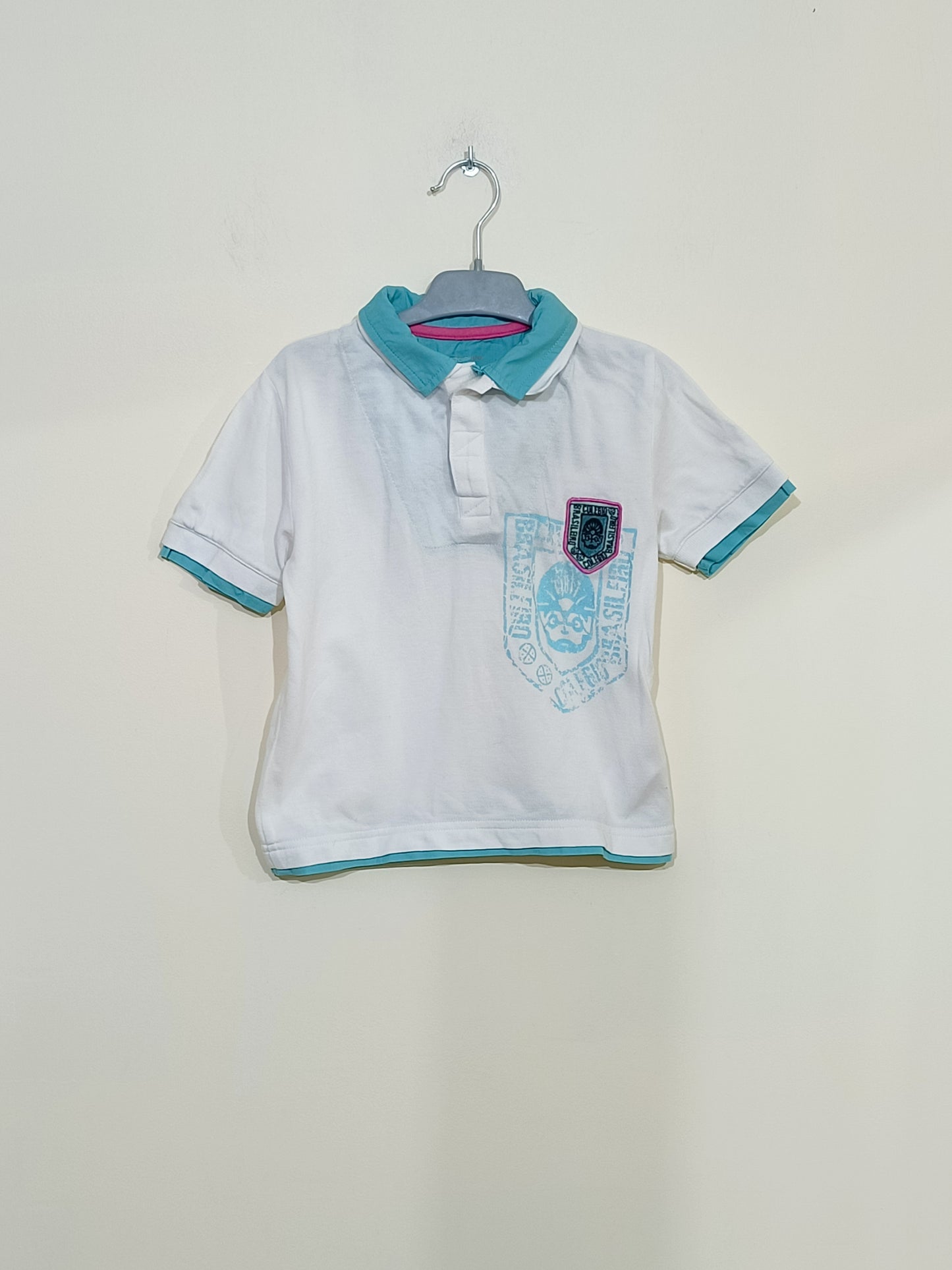 Polo Vertbaudet blanc et bleu Taille 3 Ans