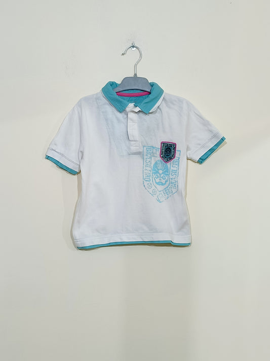 Polo Vertbaudet blanc et bleu Taille 3 Ans