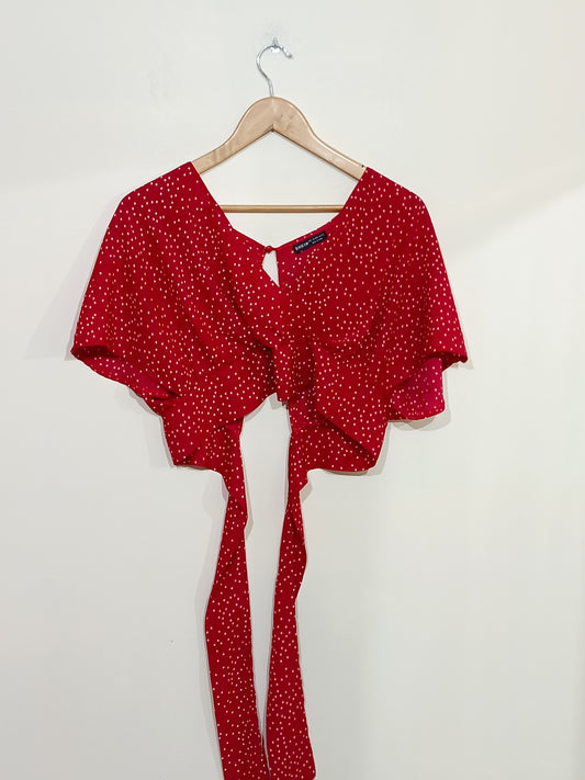 Crop Top Shein rouge à pois blancs Taille L