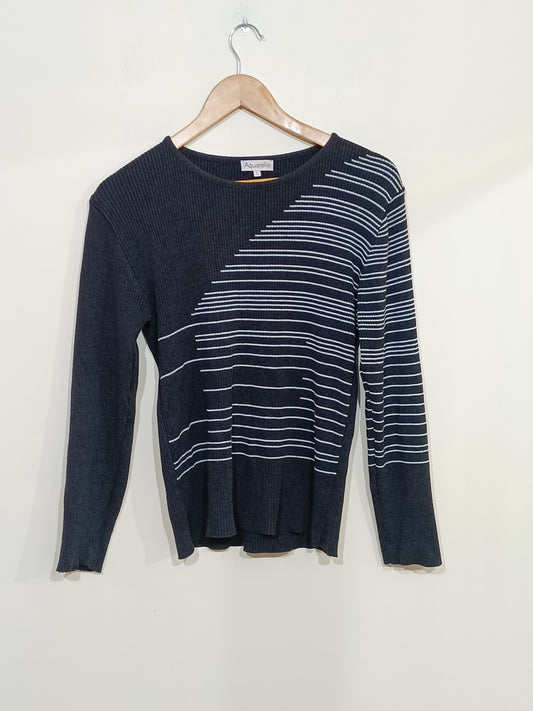 Pull Caroll gris avec rayures blanches Taille L