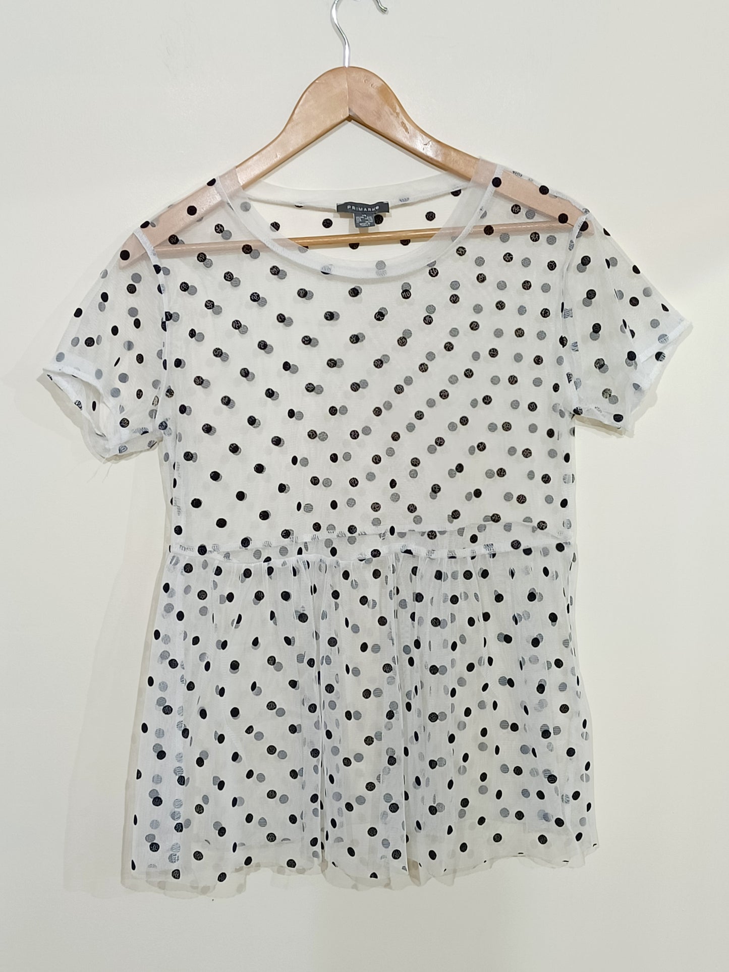 T-shirt en tulle Primark blanc à pois noirs Taille XS