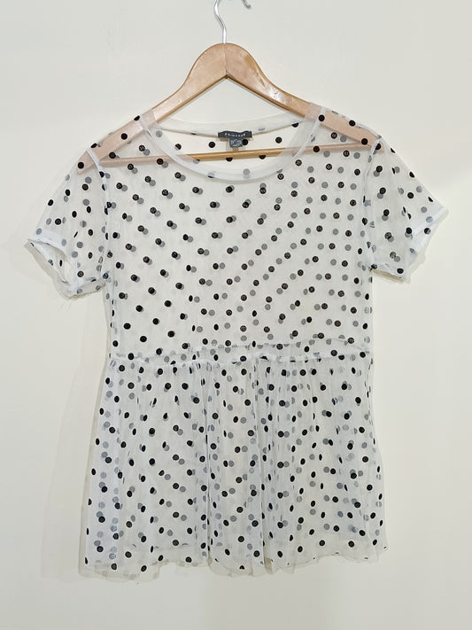 T-shirt en tulle Primark blanc à pois noirs Taille XS