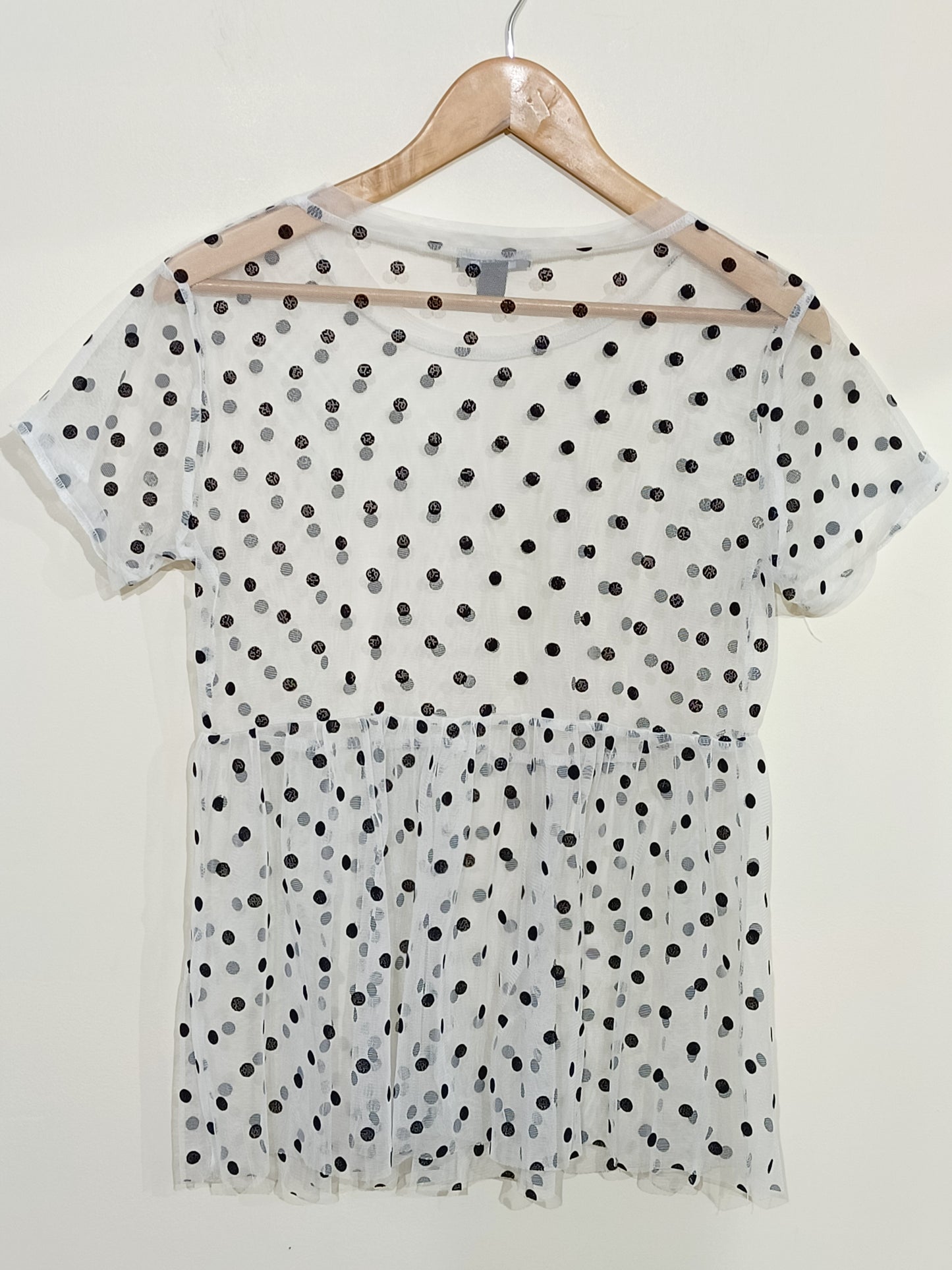 T-shirt en tulle Primark blanc à pois noirs Taille XS