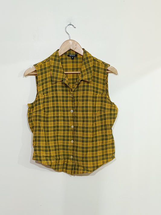 Chemise Kookaï sans manche jaune à carreaux Taille M