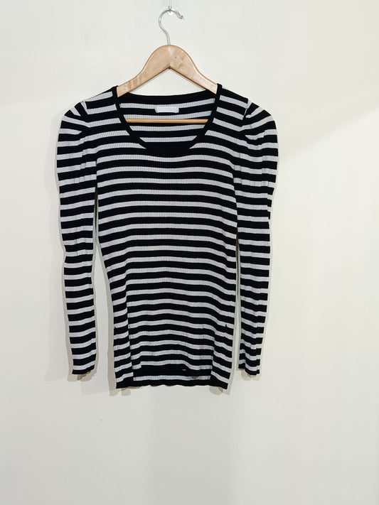 Pull Promod rayé noir et blanc Taille 38