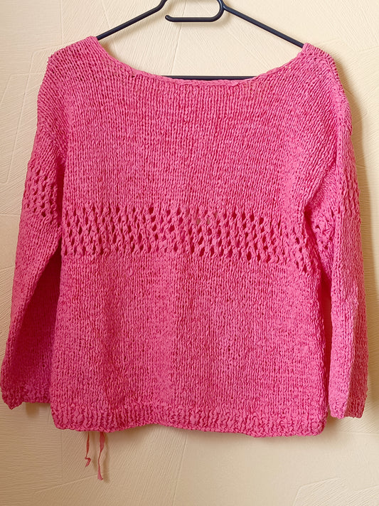 Pull en mailles ajourées manches 3/4 corail Taille M/L