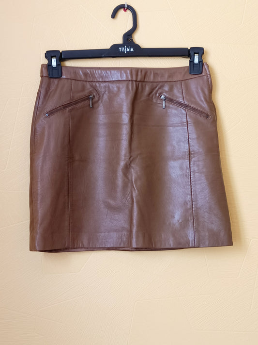 Jupe Promod en simili cuir marron Taille 36