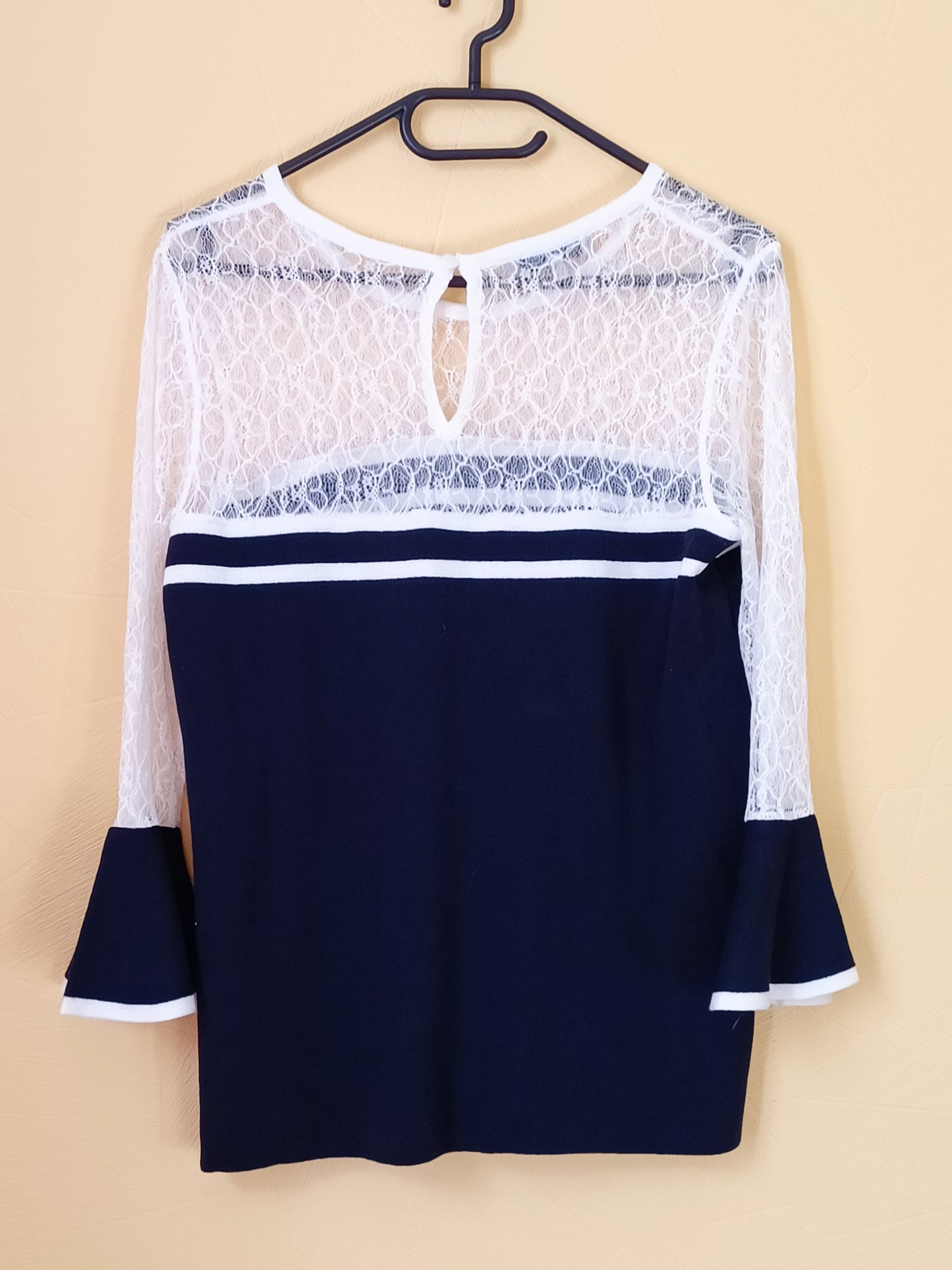 Pull fin avec dentelle Morgan bleu marine et blanc Taille M