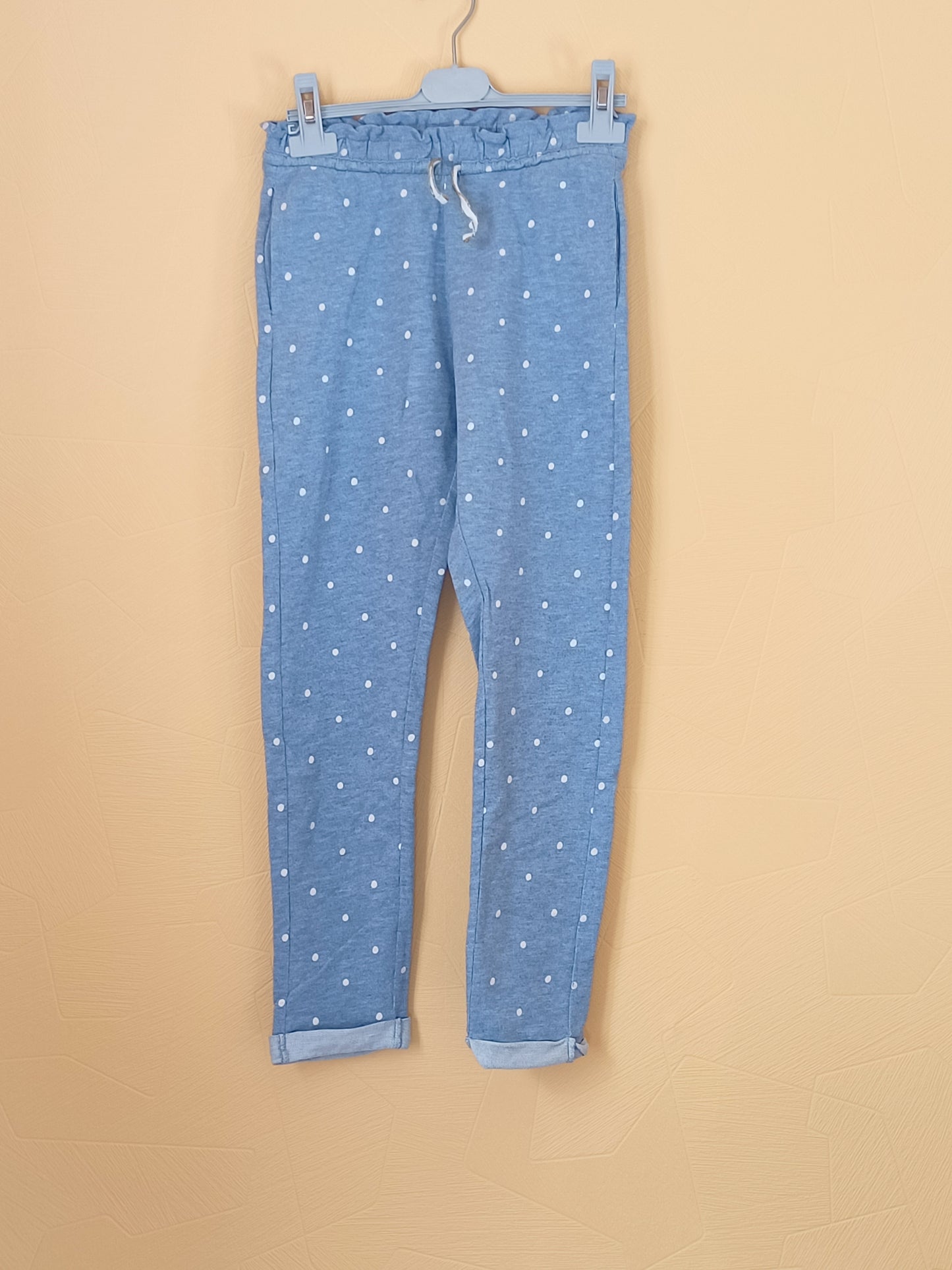 Pantalon Kiabi bleu clair à pois blanc Taille 10 Ans