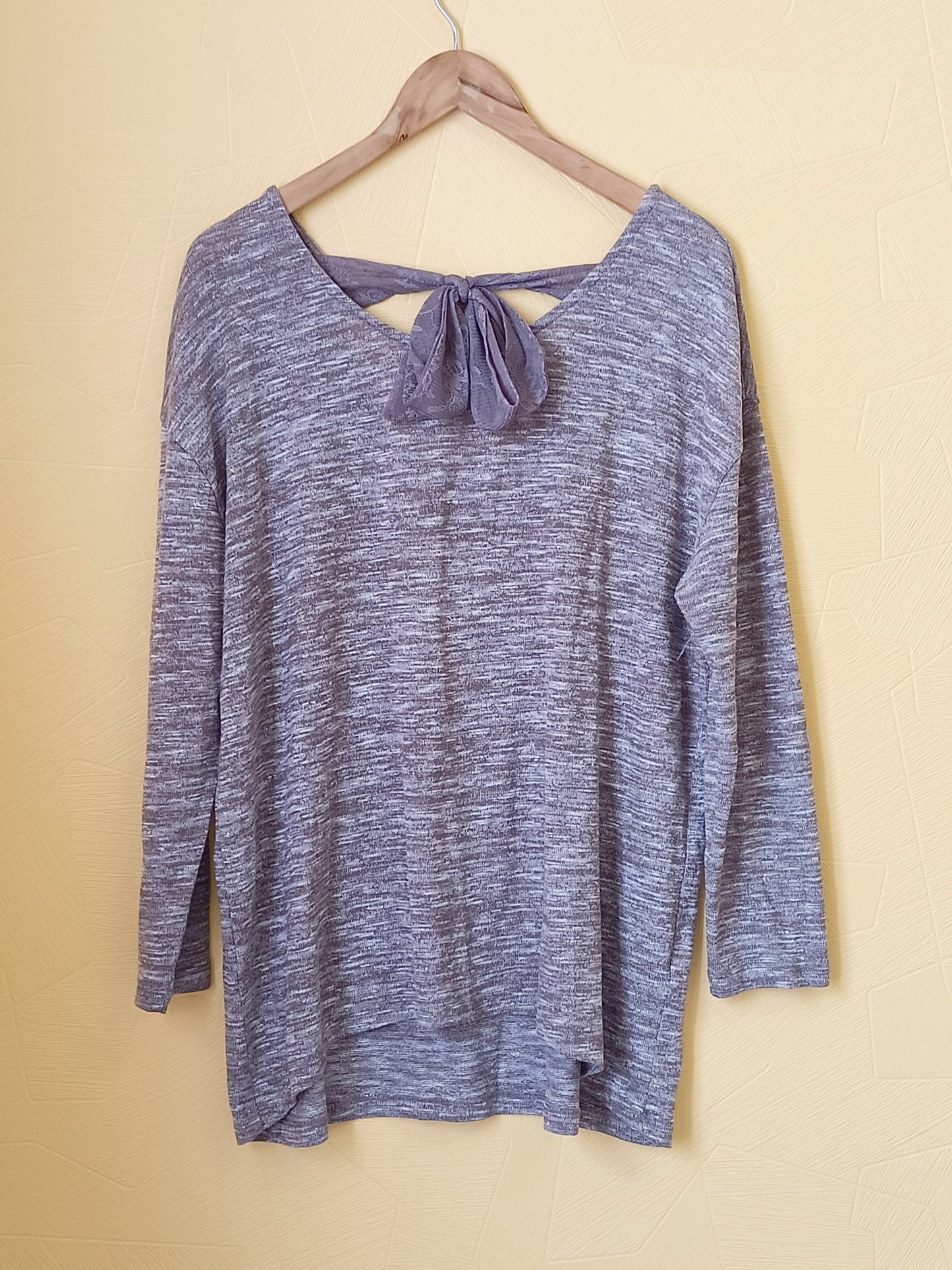 Pull fin Ikebana beige chiné avec nœud dans le dos Taille 50/52
