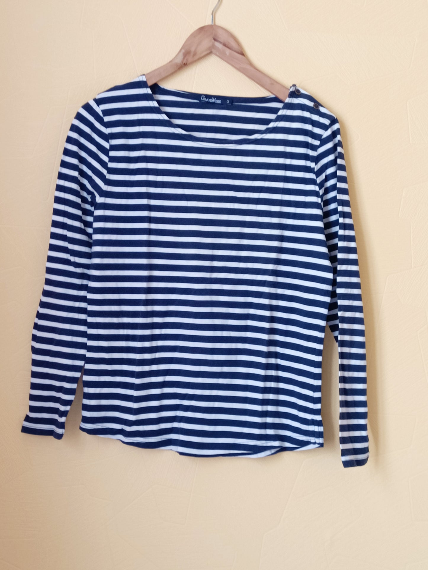T-shirt manches longues Grand Voile rayé bleu marine et blanc Taille L