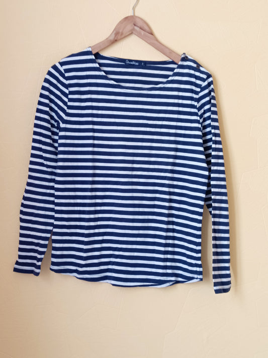 T-shirt manches longues Grand Voile rayé bleu marine et blanc Taille L