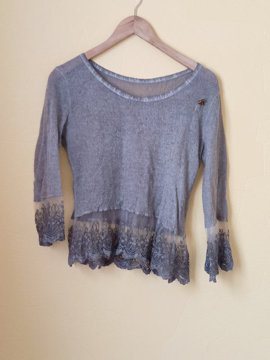 Pull fin marron avec dentelle Taille 38