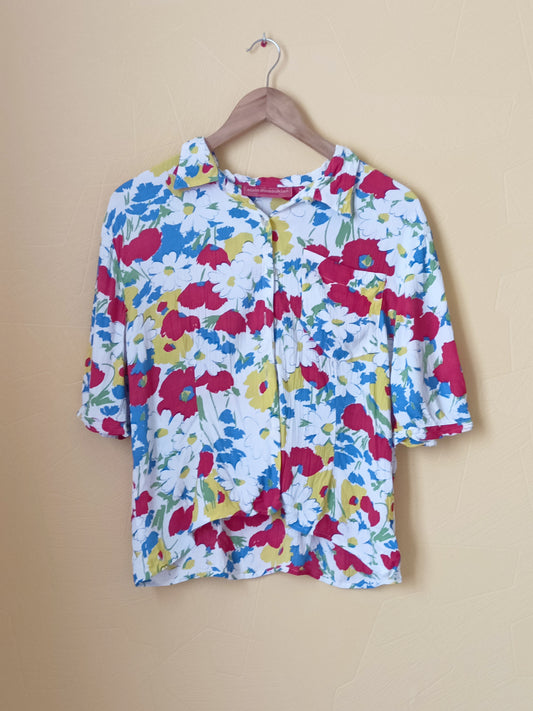 Chemise manches courtes Alain Manoukian blanche à fleurs Taille L