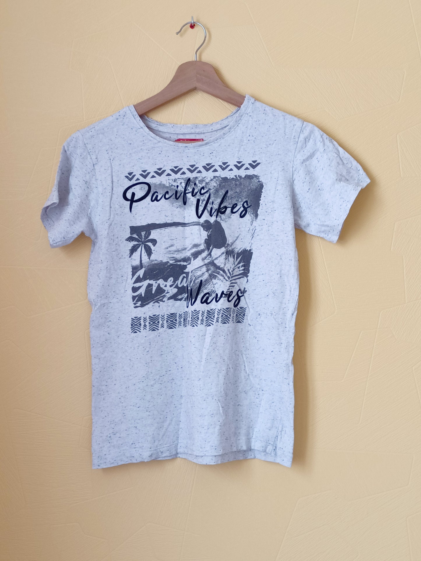 T-shirt Tissaia gris chiné avec impression taille 14 Ans