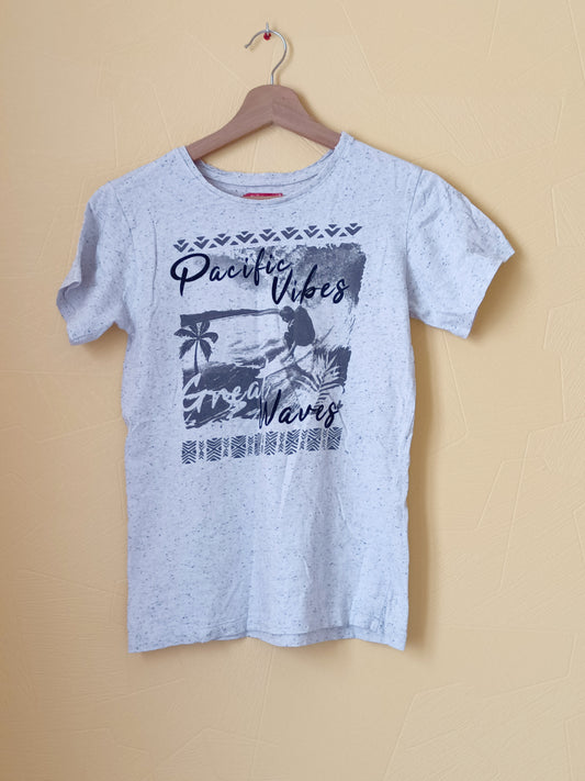 T-shirt Tissaia gris chiné avec impression taille 14 Ans