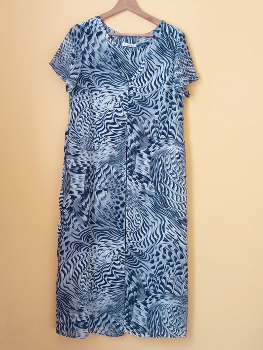 Robe manches courtes L.Luca imprimée noir, gris et blanc Taille L