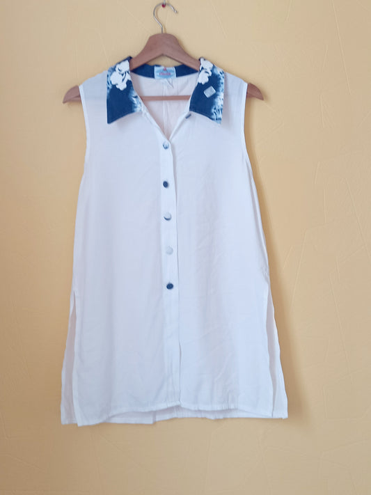 Chemise sans manche Clip Solo blanche avec col fantaisie Taille M