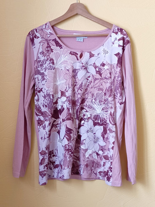 T-shirt manches longues Atlas For Women rose imprimé Taille 46/48