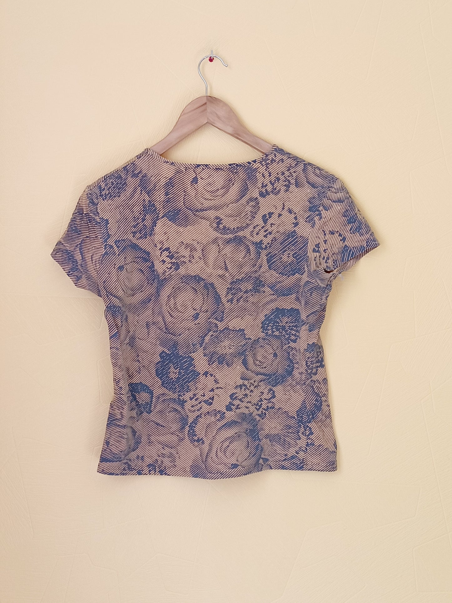 T-shirt Camaïeu beige à motifs bleus Taille M