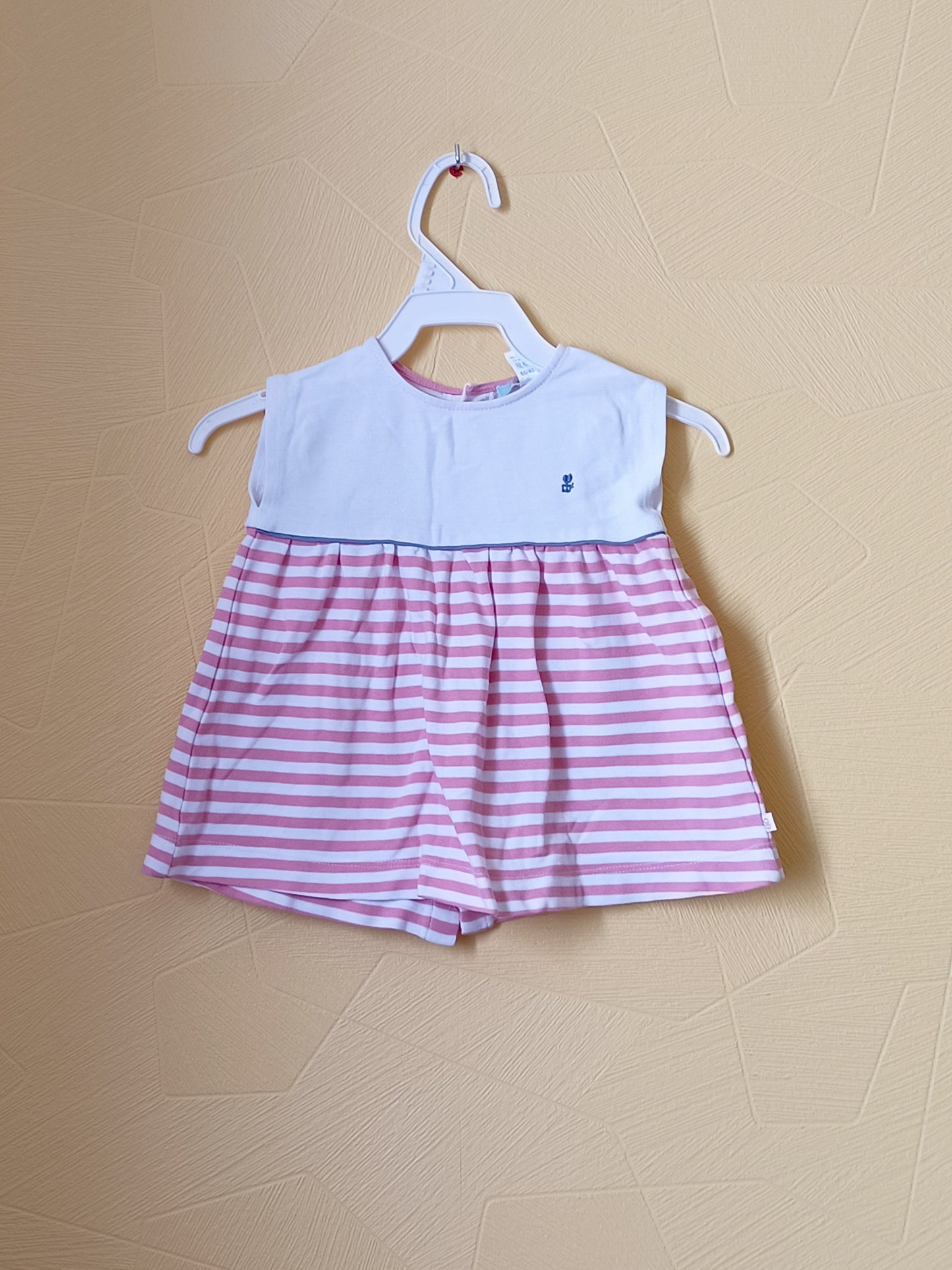 Robe sans manche Obaïbi blanche rayée rose Taille 6 Mois