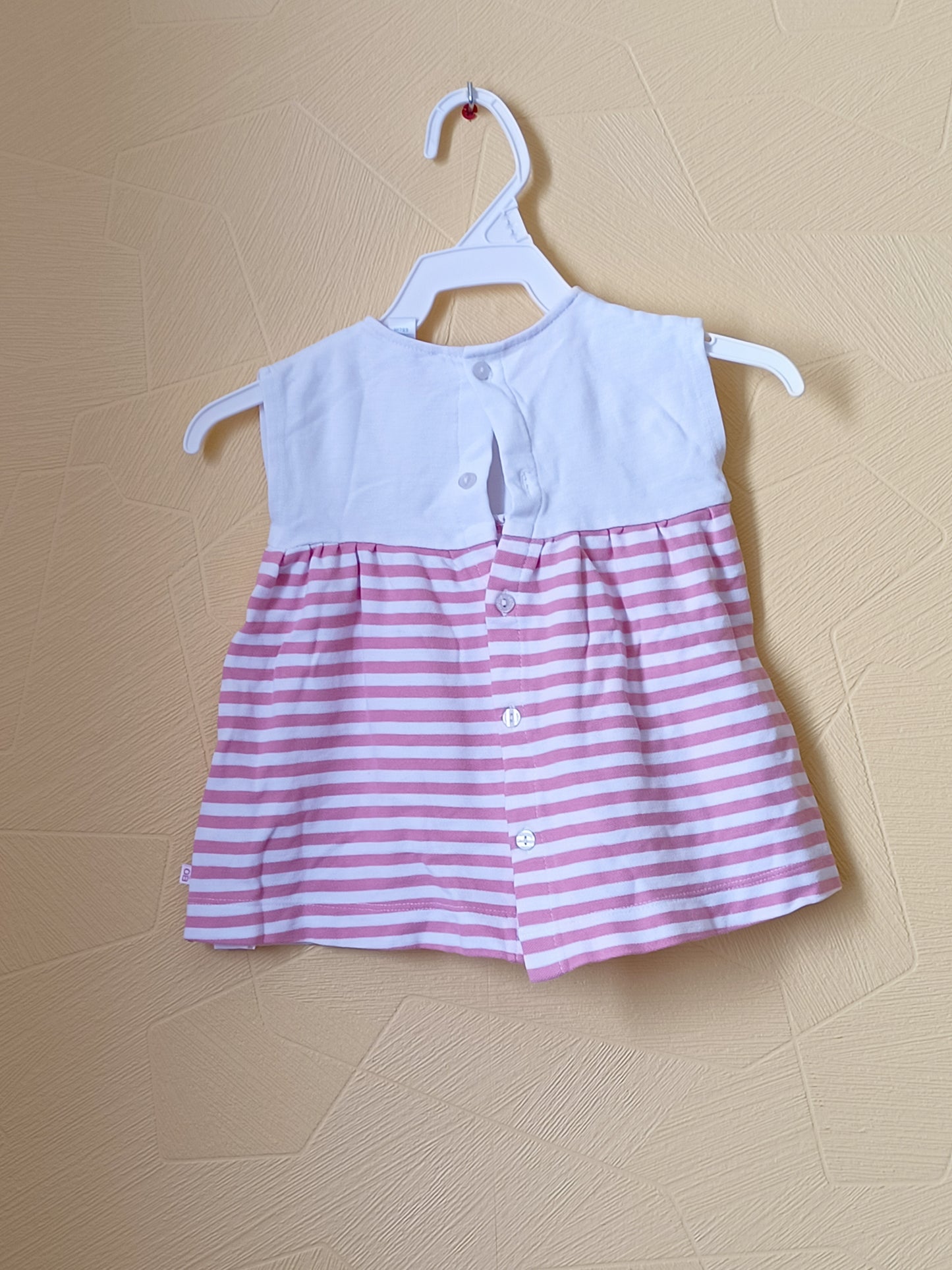 Robe sans manche Obaïbi blanche rayée rose Taille 6 Mois