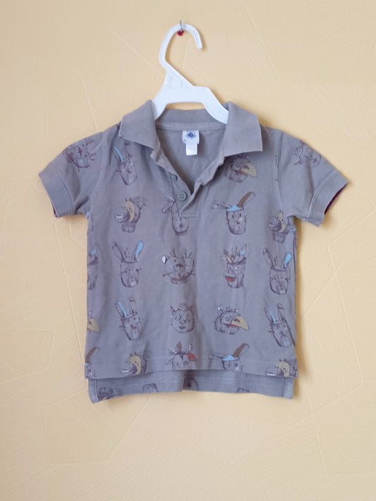 Polo Petit Bateau taupe avec impression Taille 18 Mois