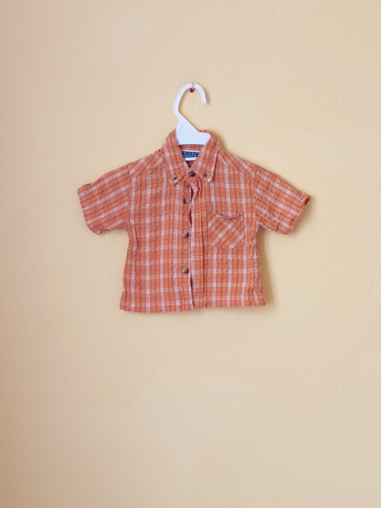 Chemise manches courtes Tricky Tracks orange à carreaux Taille 6 Mois