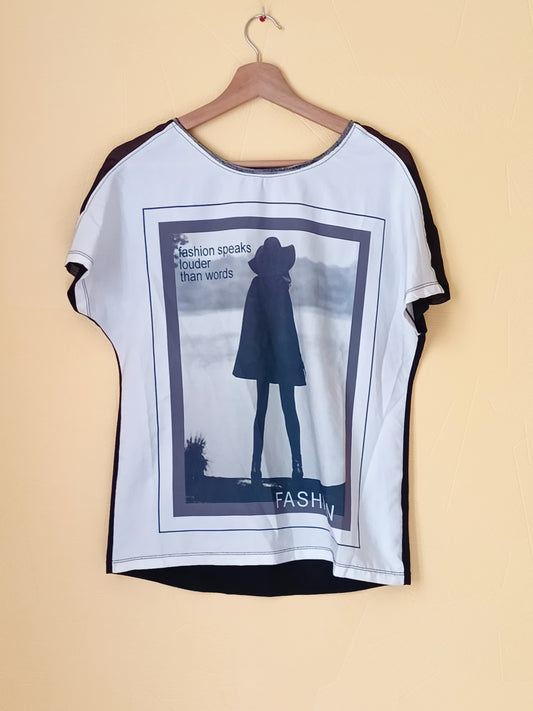 T-shirt Kiabi noir et blanc avec impression Taille M