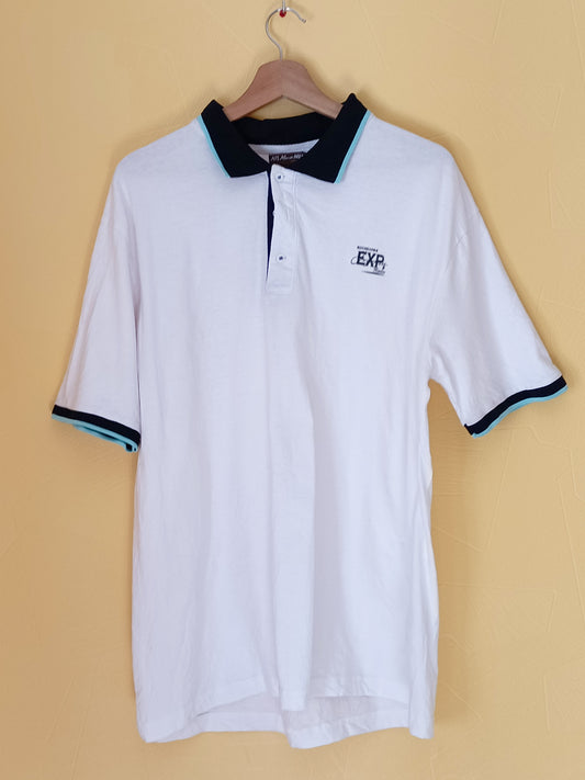 Polo Atlas For Men blanc avec col et manches marine Taille XL