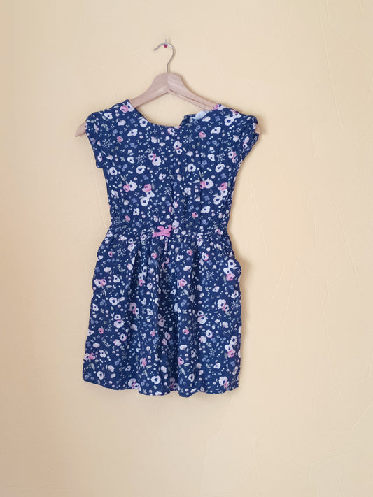 Robe manches courtes H&M bleue marine fleurie Taille 8 ans