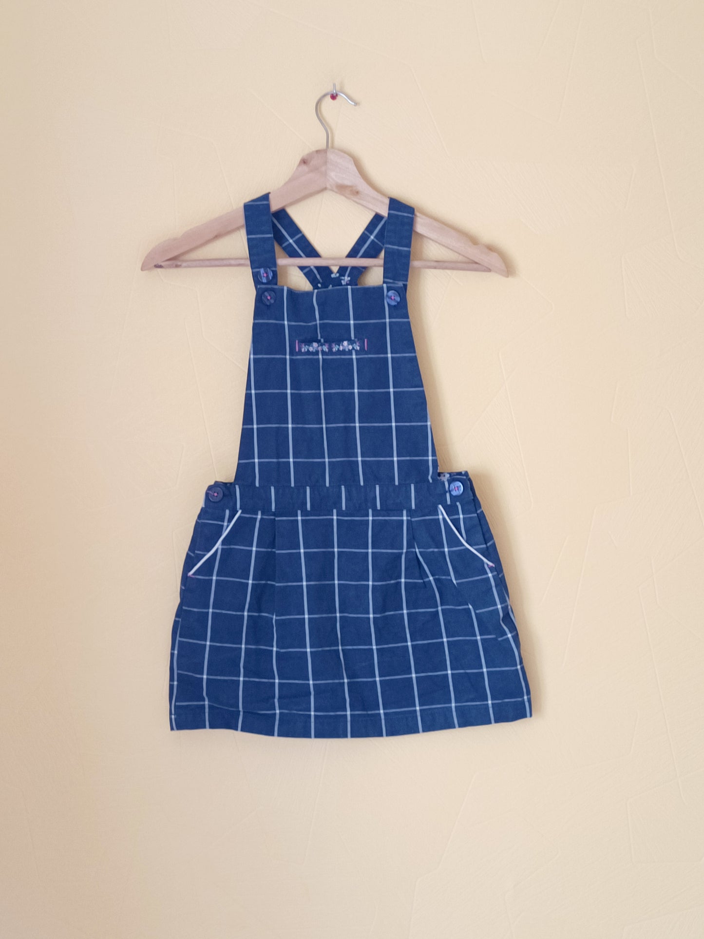 Robe à bretelles Sergent Major bleue marine à carreaux Taille 9 Ans