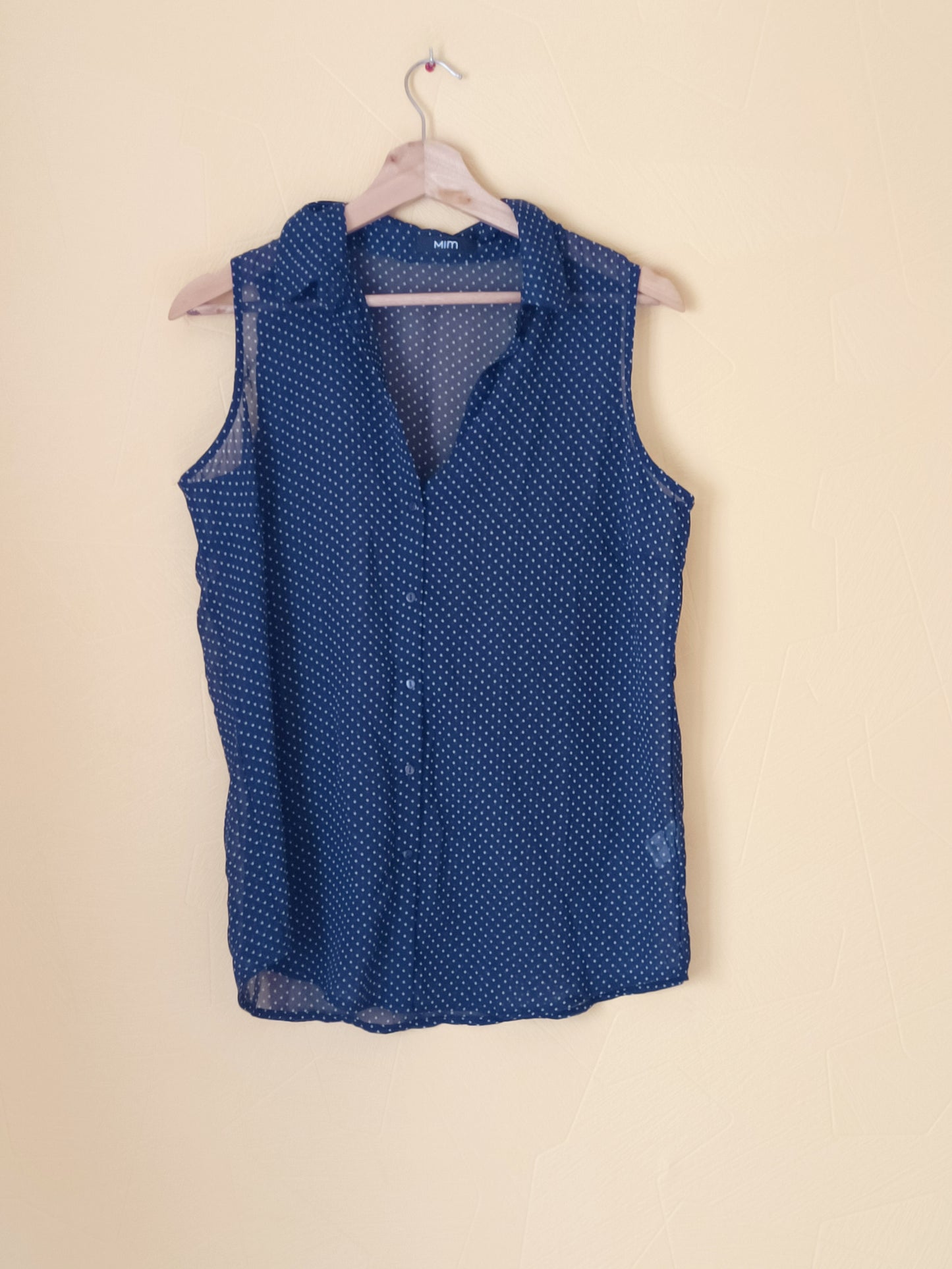 Chemise sans manche Mim bleue marine à pois Taille 38