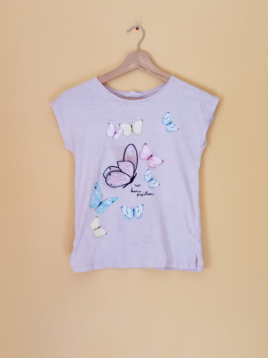 T-shirt H&M rose avec impression papillons Taille 8/10 Ans