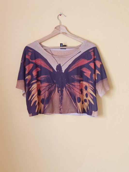 T-shirt court Divided rose et imprimé papillon Taille 38 (oversize)