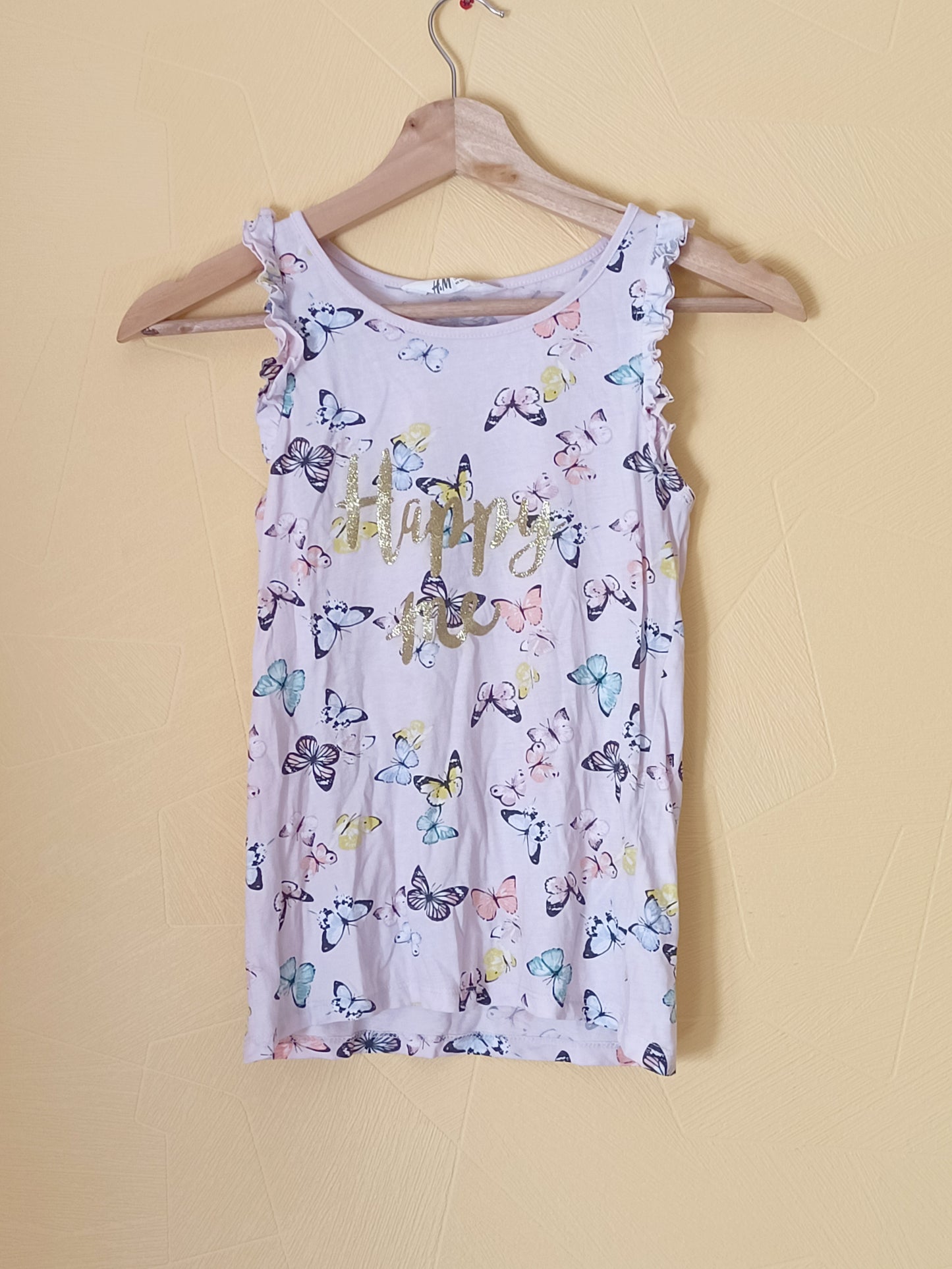 Débardeur H&M rose avec motifs papillons Taille 8/10 Ans