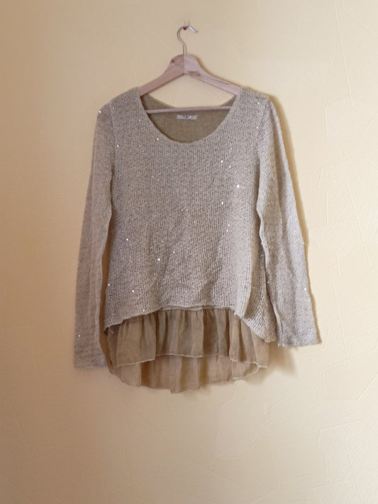 Pull fin avec volant ocre Taille M