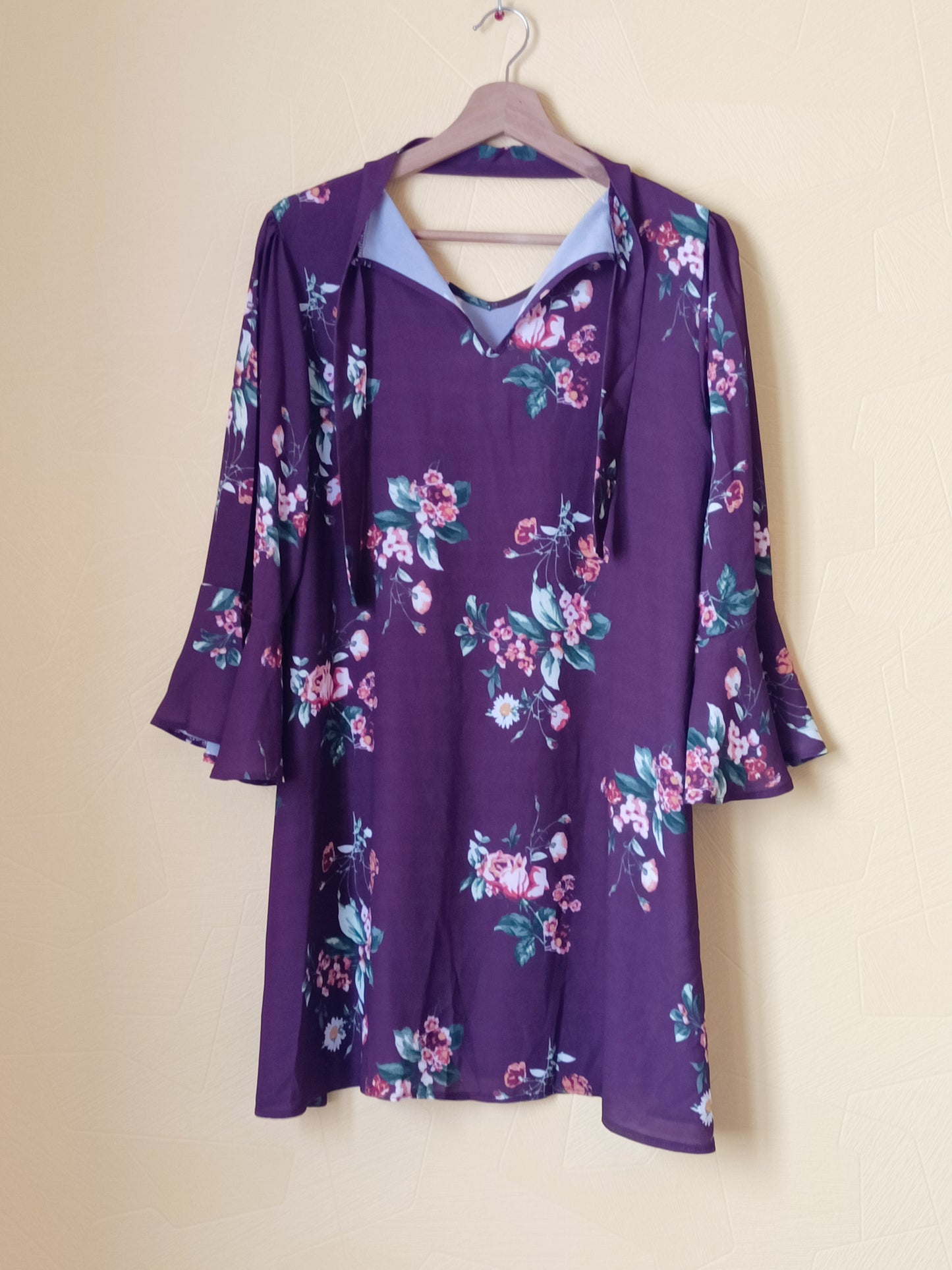 Robe manches 3/4 prune fleurie Taille M