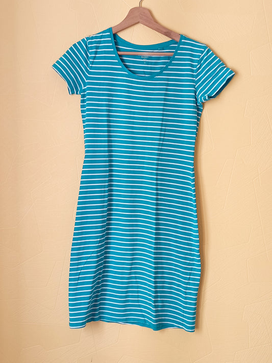 Robe t-shirt C&A rayée turquoise et blanche Taille S